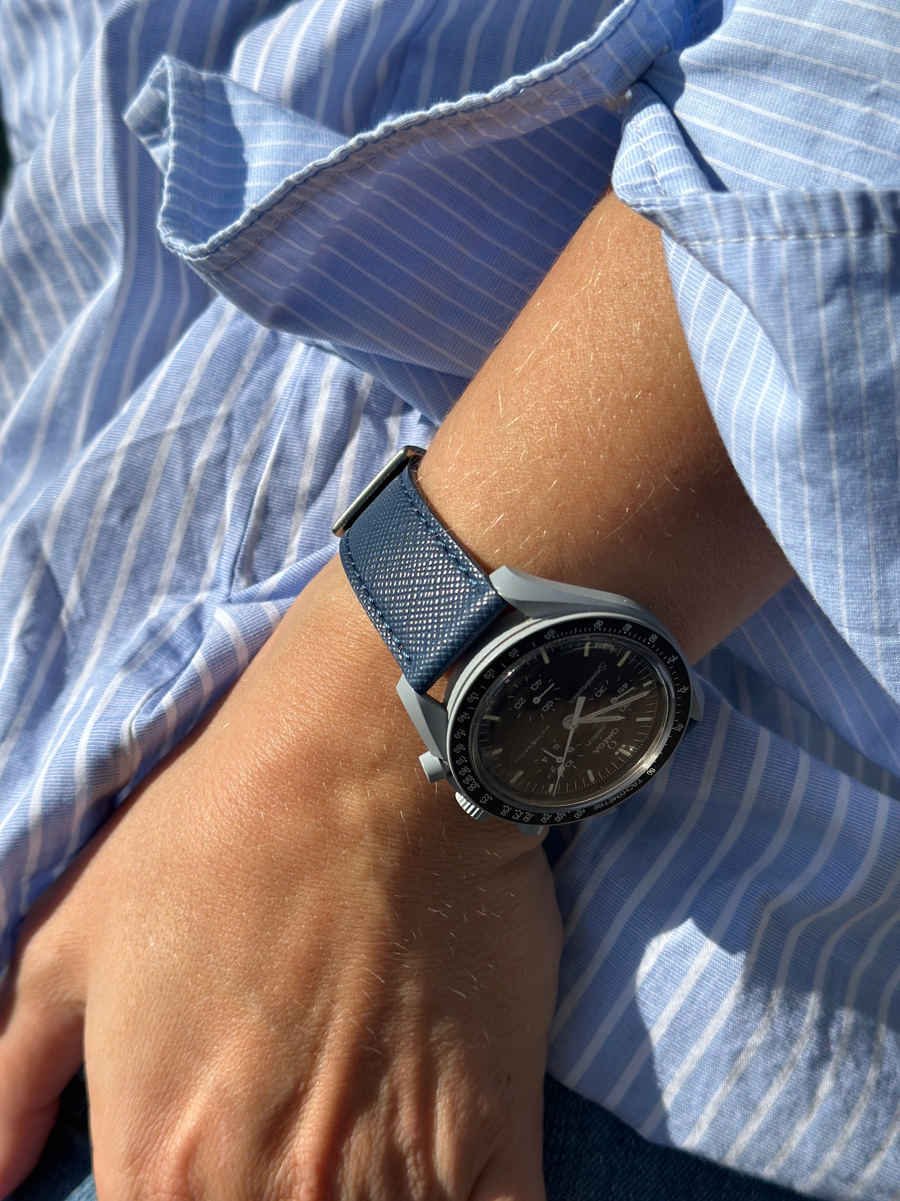 Saffiano Leather Strap Mørk blå