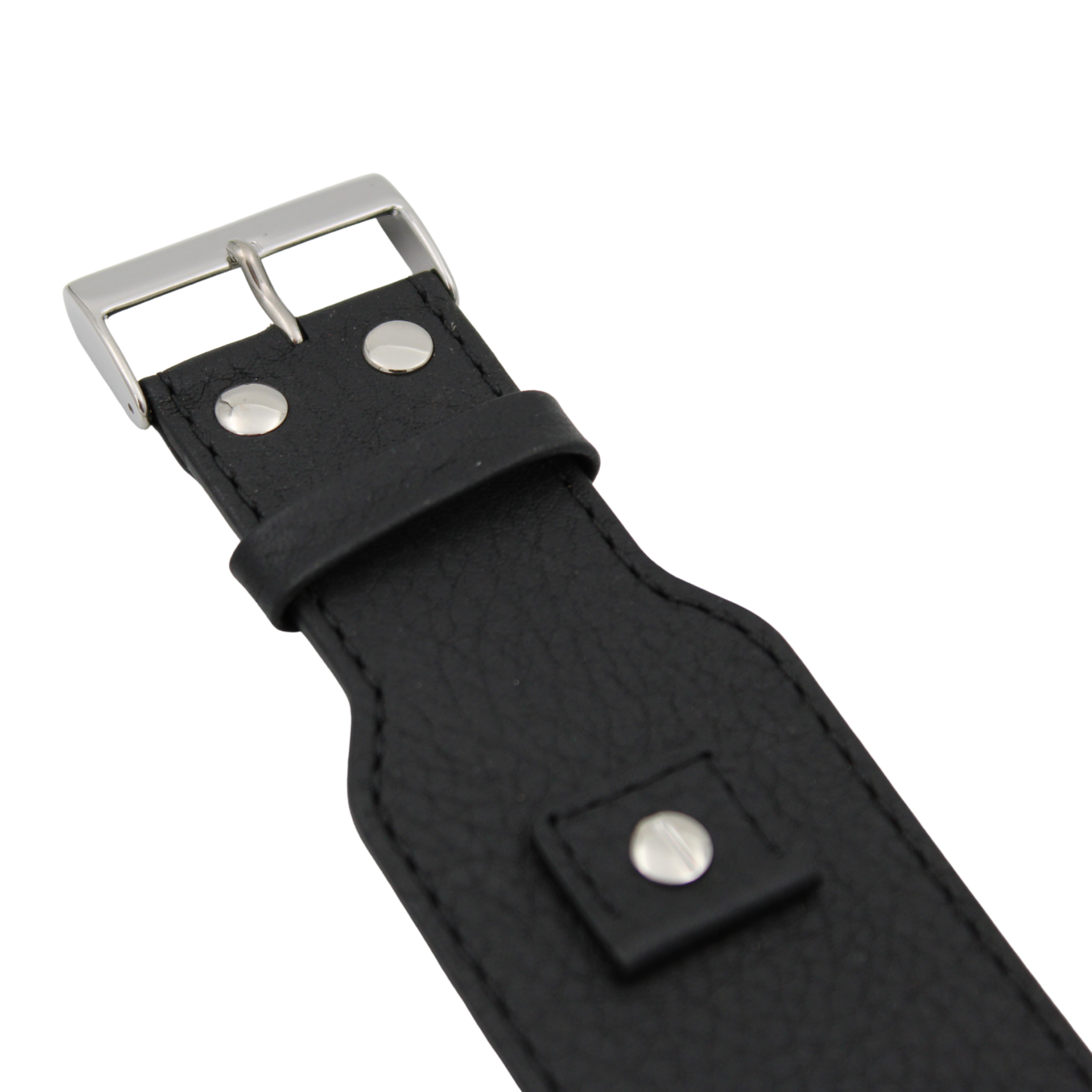 Läderrem i läder – 45 mm svart buffelgrain med utbytbara fästen