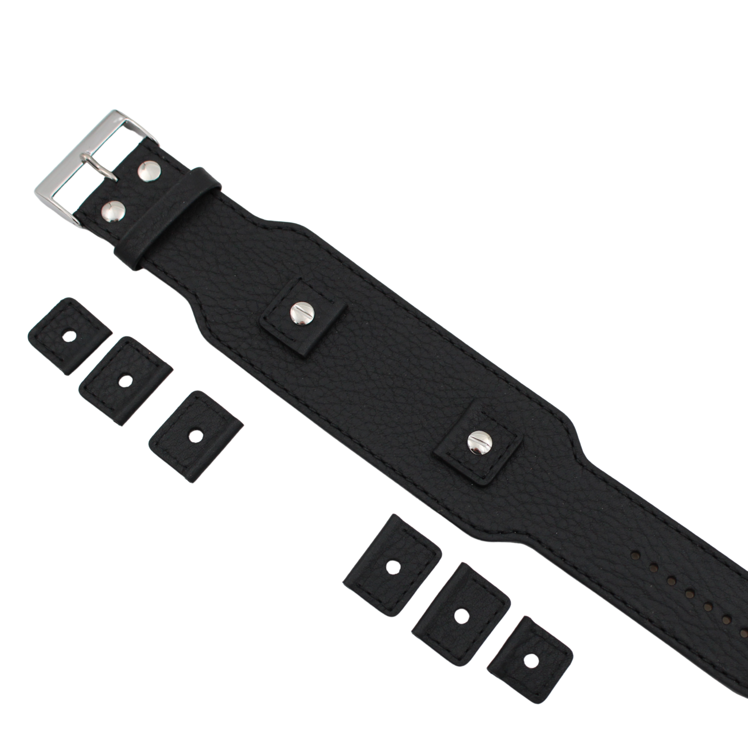 Läderrem i läder – 45 mm svart buffelgrain med utbytbara fästen