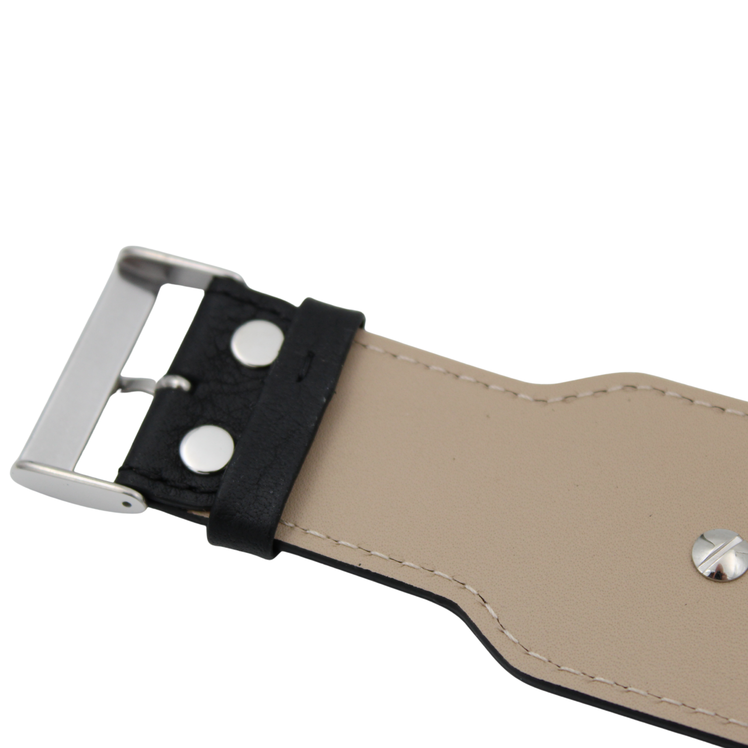 Läderrem i läder – 45 mm svart buffelgrain med utbytbara fästen