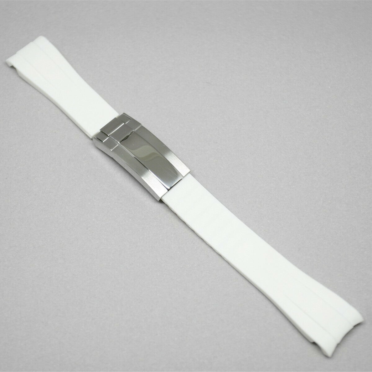 Gummirem Curved 20MM Hvit/stål foldespenne