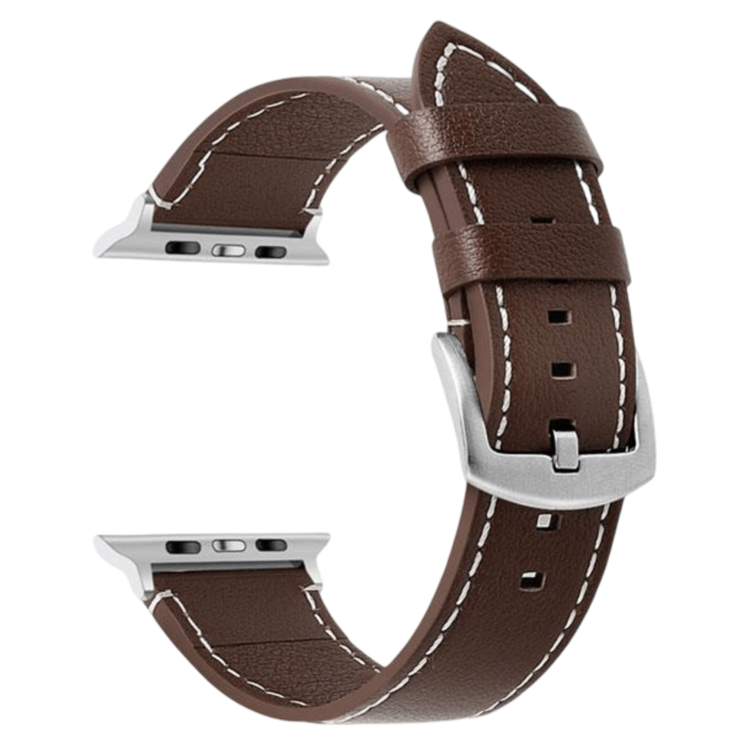 Mørkebrun kalveskinnreim med kontrastsøm til Apple Watch