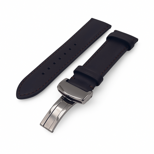 Bordeaux mörkbrunt läderarmband med fjärilsspänne