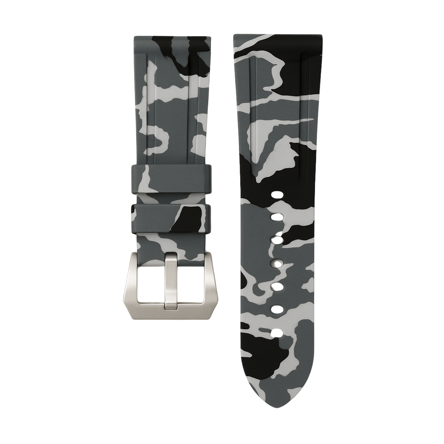 Horus 24mm gummireim - Grå Kamuflasje med Sølvspenne