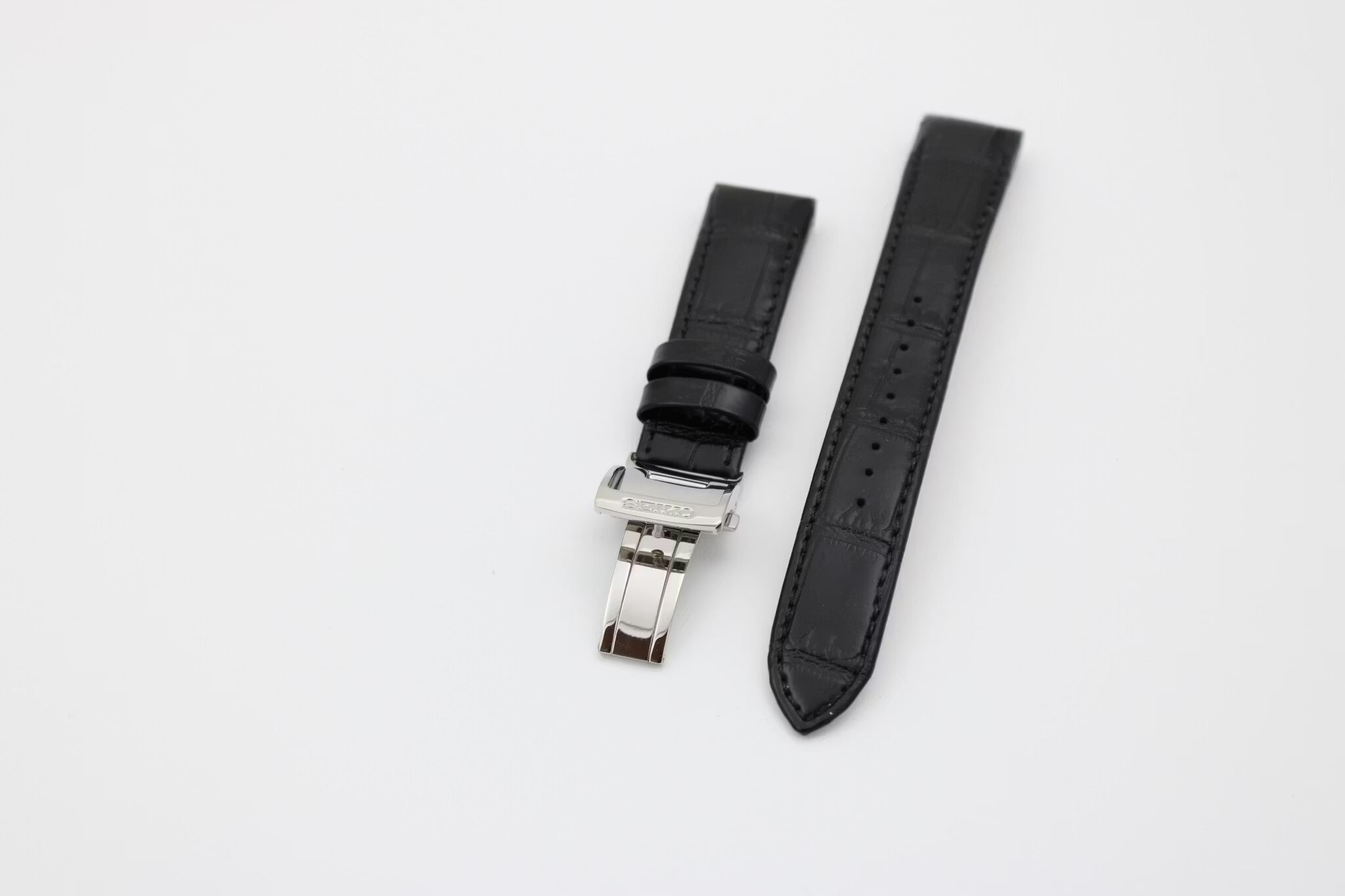 Seiko - 20mm curved Skinnreim med Alligatormønster, Svart (4KK6JZ)