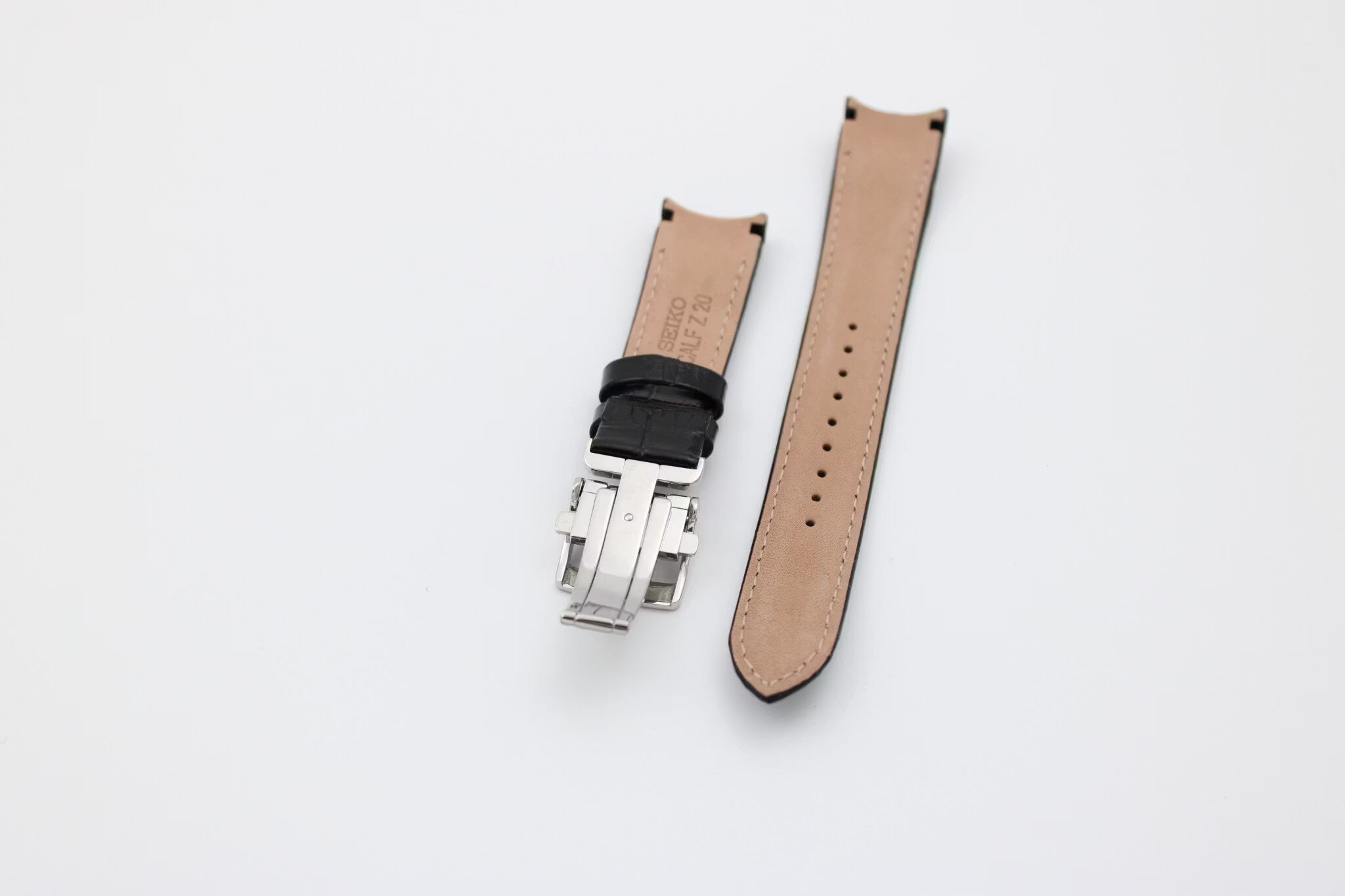 Seiko - 20mm curved Skinnreim med Alligatormønster, Svart (4KK6JZ)