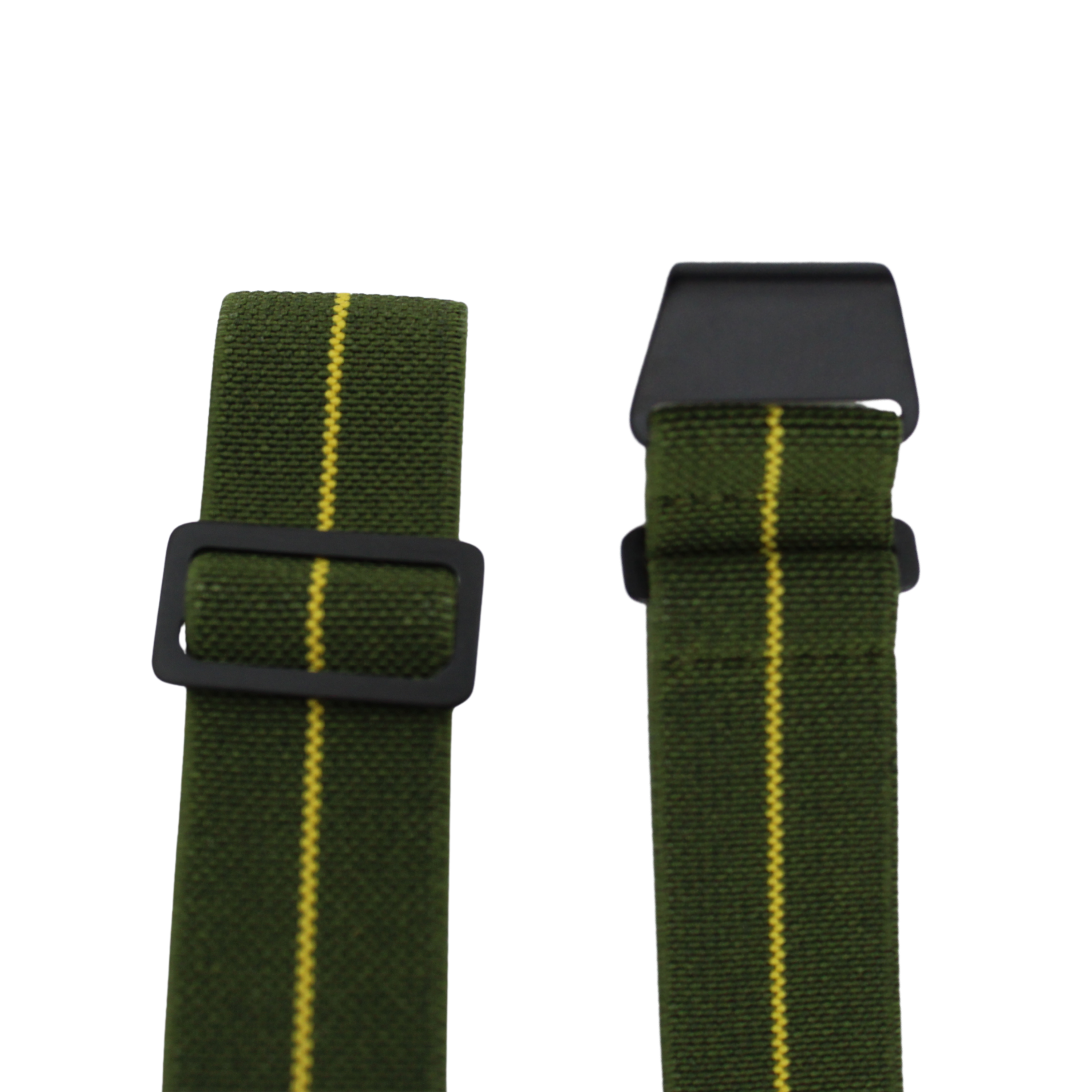 Grönt med gulrandigt fallskärmsspänne - Svart spänne